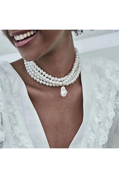 Jerberaa takı İnci Kolye Tasarım Kadın Choker Çoklu (4’lü Düğün Kolyesi )