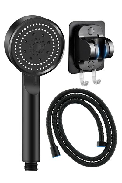 Ahlez Maxima Siyah 5 Fonksiyonlu Duş Başlığı , 3m Yapışkanlı Siyah Mafsal Ve ...
