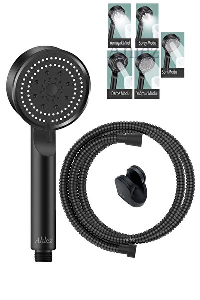 Maxima 5 Function Shower Head , Black Shower Hose and Knuckle Shower Set