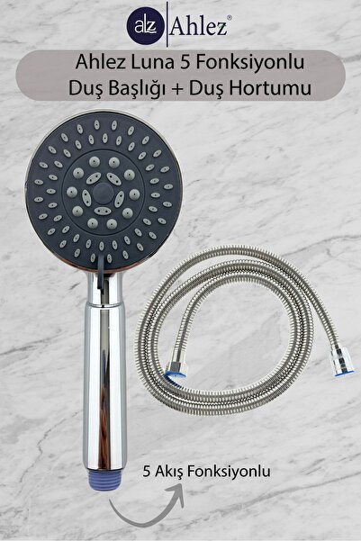 Ahlez Luna 5 Fonksiyonlu Duş Başlığı + Spiral Duş Hortumu Duş Takımı Duş Seti