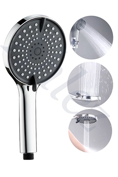 Ahlez Yeni Güçlü Püskürtme Modlu 4 Fonksiyonlu Siyah Büyük Panel Krom Gövde Y...