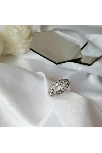 Butik Kadın Vip Çelik Gold-Silver Oval Taş Tamtur Ayarlanabilir Yüzük