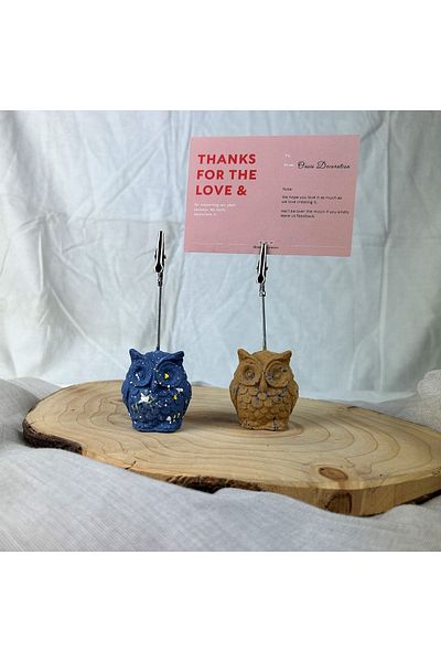 oasis decoration Light Brown Gray Blue Owl 2-Piece Note Holder Set