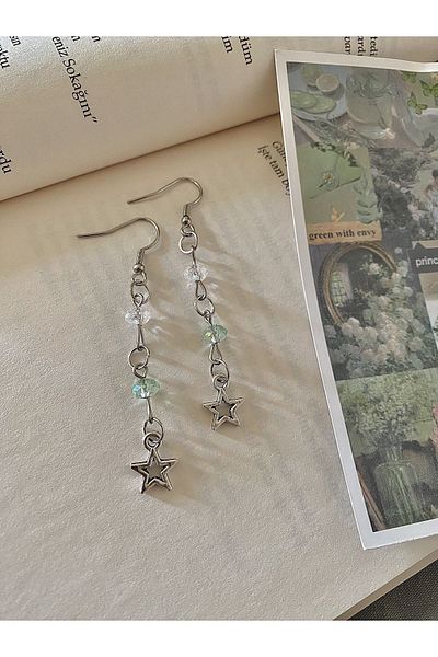 bohemian takı tasarim Star Crystal Bead Y2k Fairycore Earrings