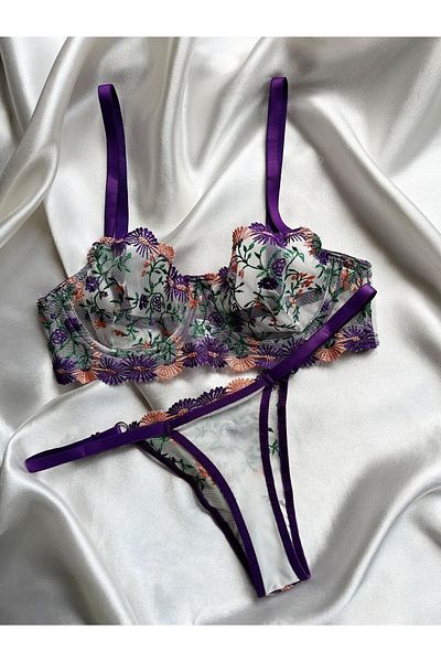 Nashera Floral Embroidered Underwire Bralet Bra Underwear Set