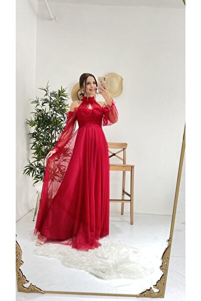 BK BOUTİQUE Tül Uzun Abiye Elbise