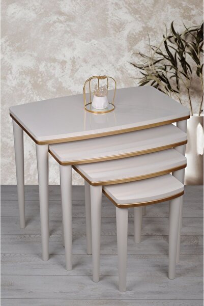 deniss home Napali Serisi 4'lü Lüx Mdf Ahşap Zigon Sehpa Bej Gold