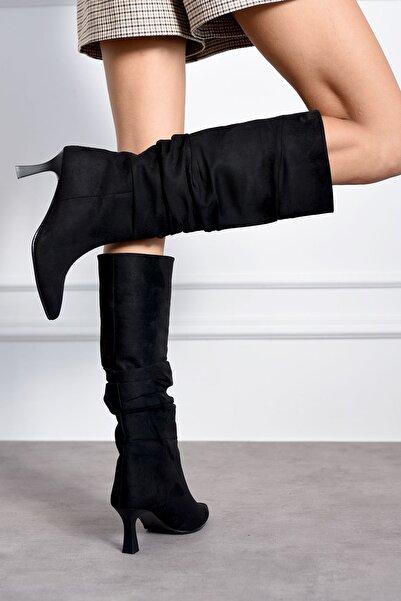 Gamze Shoes Cizme lungi negre - Design cu cordon