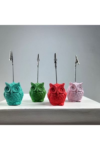 oasis decoration Owl Note Holder Set of 4 (Ice Green - Pink - Coral - Green)
