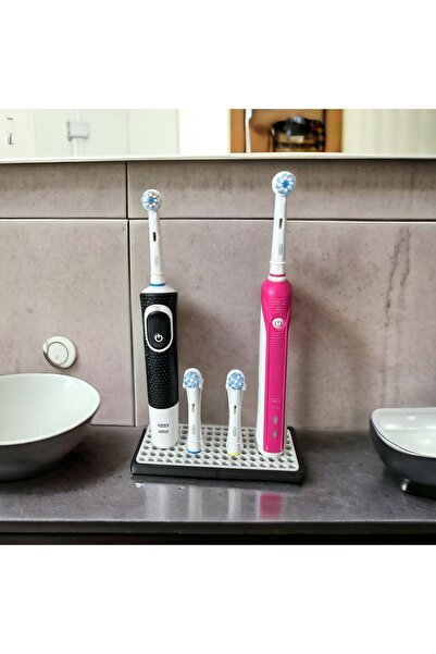 BYK DESIGN Şarjlı ve Pilli Diş Fırçası Tutucu 2li - Banyo Düzenleyici - Diş F...