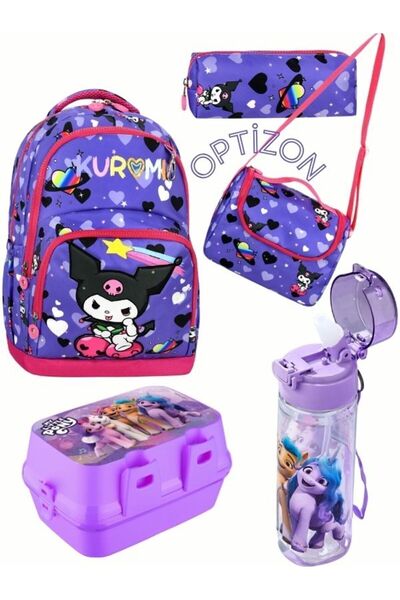 OPTİZON Kuromi Desenli Beşli Çocuk Ilkokul Okul Çantası Termal Beslenme Seti ...