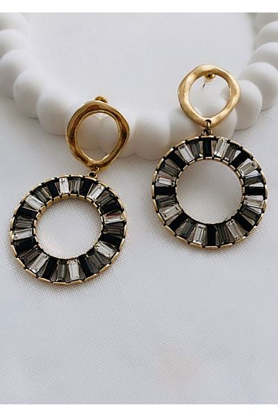 VNS Accessories Multicolored Zircon Cubic Zirconia Dangle Hoop Earrings (7 cm)