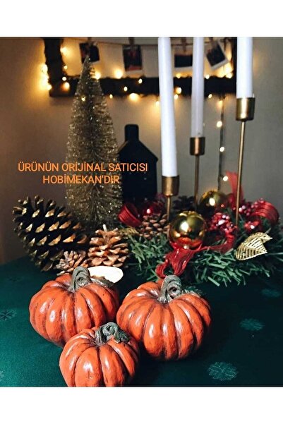 hobimekan Üçlü Turuncu Polyester Dekoratif Kabak Set