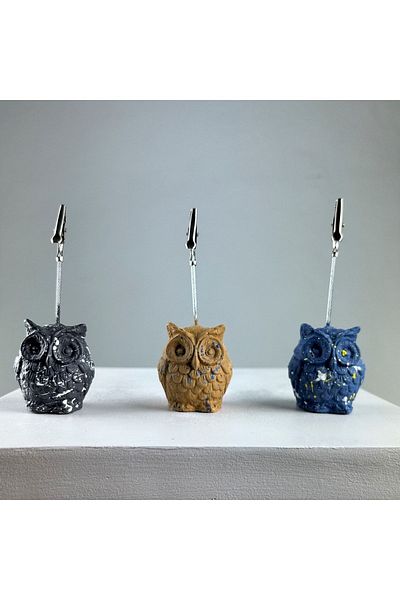 oasis decoration Gray Light Brown Gray Blue Owl 3-Piece Note Holder Set