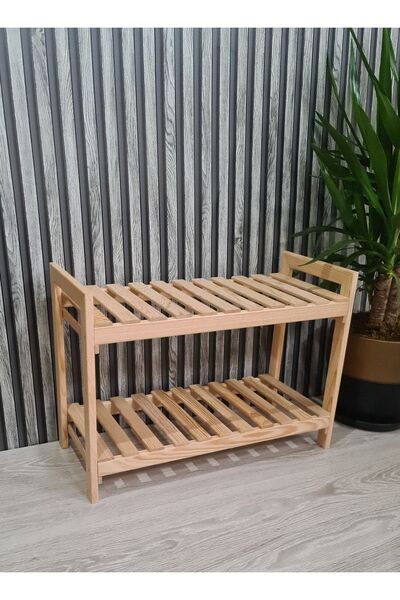 Genel Markalar Wood's 2 Raflı Ahşap Ayakkabılık Doğal Ağaç Ayakkabılık 2 Raflı 70x30x50