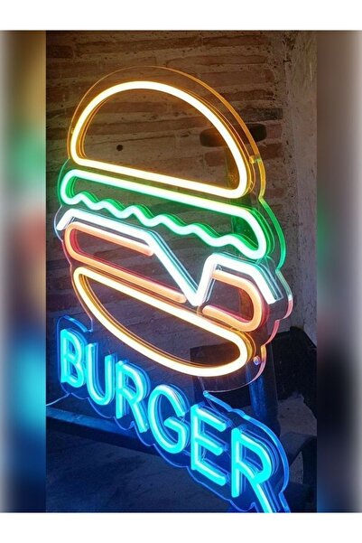 Neonyum Hamburger Neon Tabela Fast Food Led Aydınlatma 60*40cm