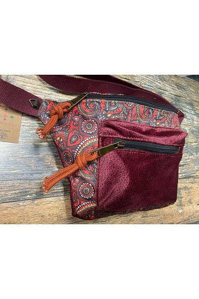 Street Bag Rez Ethnic Authentic Bohemian Waist Bag Daily Travel Usable Large Volume Claret Red