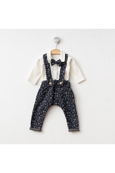 Minimus Baby Boy Newborn Cotton Salopet and Bow Tie Badi Set - for Special Occasions and Hospital Exit