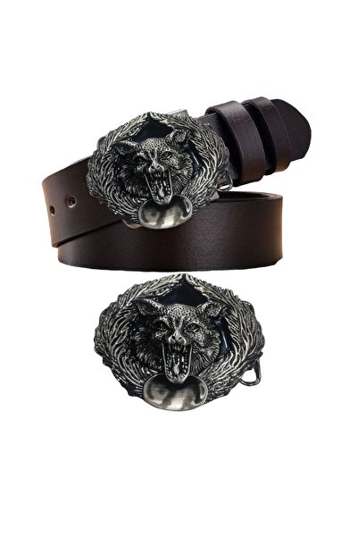 targay Kovboy Tokalı Kurt Kabartmalı Erkek Spor Kot Kemeri