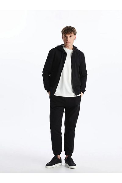LC Waikiki LCW Casual - Нов черен мъжки суитшърт с качулка, дълъг ръкав и цип