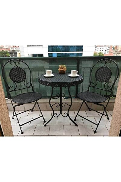 EVOFİSDUNYASİ Ferforje Euro Katlanır Masa Sandalye Siyah