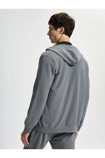 LC Waikiki LCWAIKIKI Classic Gri Kapüşonlu Uzun Kollu Erkek Fermuarlı Sweatshirt