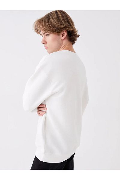 LC Waikiki Ανδρικό μακρυμάνικο φούτερ LCW Casual Ecru Crew Neck