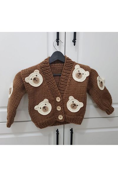 El örgüsü Hand Knitted Cardigan with Bear for Baby Boy and Child