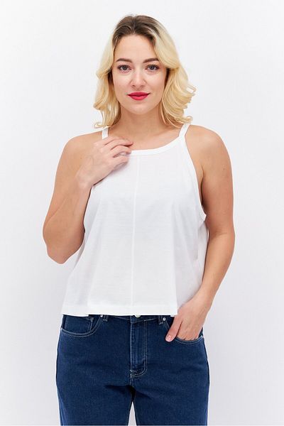 Esprit Women Round Neck Sleeveless Solid Tank Top, White