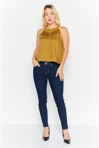 Esprit Women Crew Neck Sleeveless Solid Top, Olive