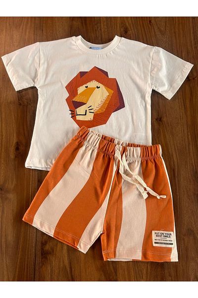 La ciel Paris Baby Boy Lion Patterned Shorts Set - 100% Cotton