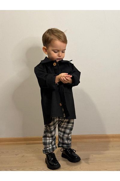 bohemiankids baby wear بنطلون أسود ذو مربعات
