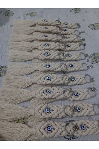 Butik Makrome Anahtarlik 100 Adet Etiketli Nazar Boncuklu