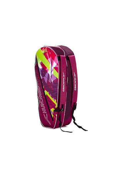 Hundred Ideal Badminton & Tennis Racquet Kit Bag Red Polyester with Side Pouch Padded Back Straps