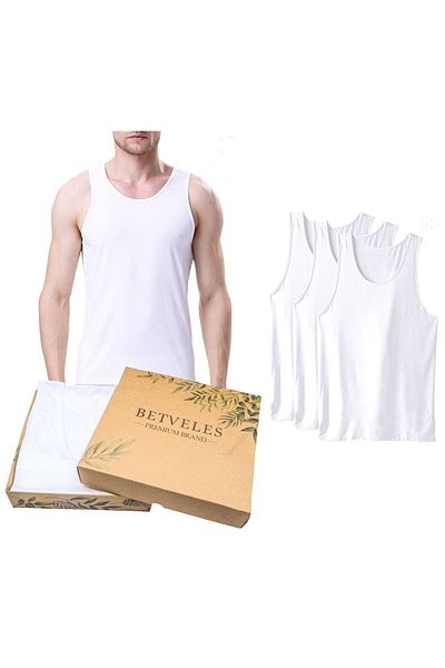 BETVELES 3-Piece Men's 100% Cotton High Quality White Combed Tank Top (boxed)