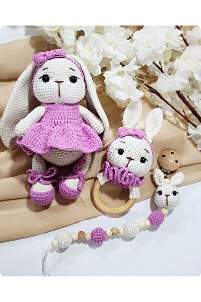 Damla Amigurumi Tavşan Pinky 3lu set - oyun arkadasi
