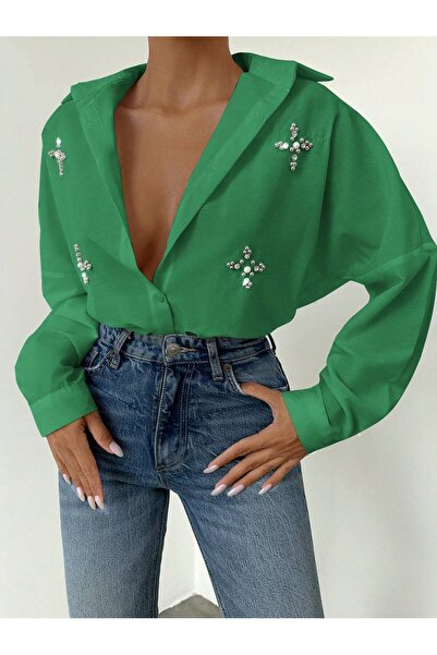 Basko fashion Πουκάμισο Salash με κεντημένη πράσινη πέτρα