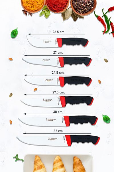 LAZBİSA Soft Grip Series - Kitchen Knife and Montessev Wooden Spoon Set (14 Pieces)