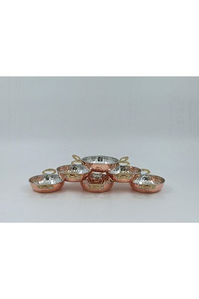 KAYSERİ BAKIRCILIK Breakfast - Snack Bowl Copper Mini Bowl with Double Handles Set of 6 Red