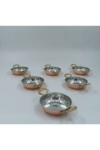 KAYSERİ BAKIRCILIK Breakfast - Snack Bowl Copper Mini Bowl with Double Handles Set of 6 Red