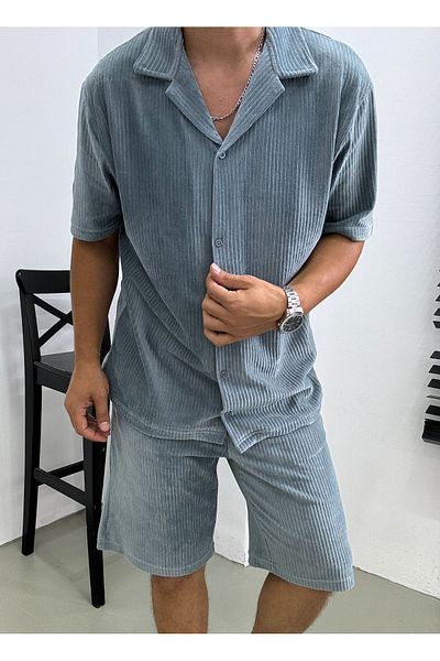 King Brothers Oversize Velvet Set - Buttoned Shirt and Shorts
