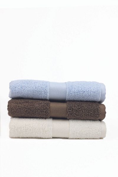 Taka Fabrics Wave 100% Cotton Hand, Face, Guest Towel 3 Pieces Size 50x80 cm Set Ecru-Brown-Blue