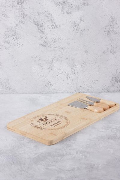 İLİVA 4 Piece Bamboo Cheese Serving Plate Set - Breakfast Serving Plate and Serving Board