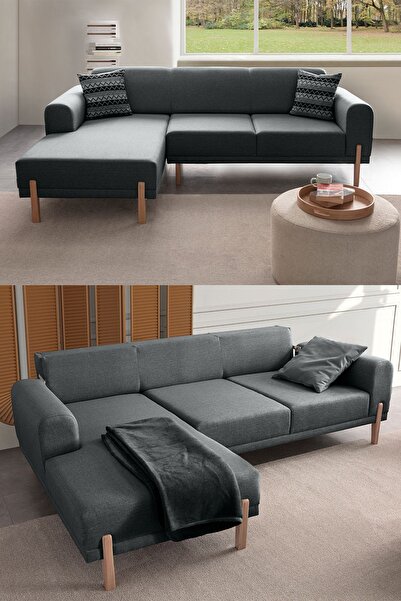 Eymense Mocha Sırt Mekanizmalı Köşe Koltuk Takımı Antrasit Sol Köşe