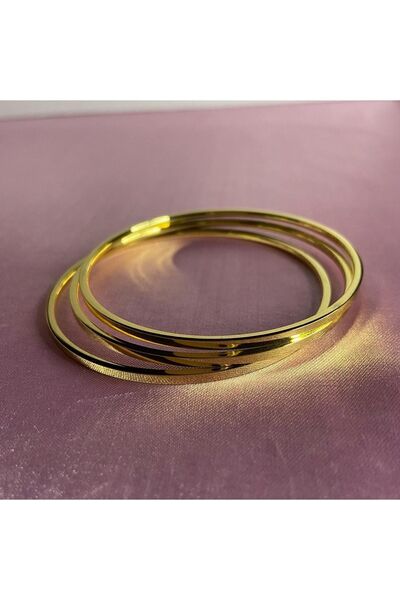 POMASHKA Üçlü Set Gold Renk Altın Kaplama Çelik Ajda Bilezik