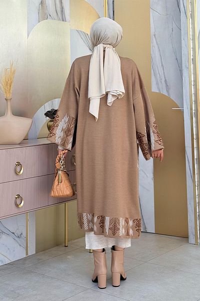 Bym Fashion Ζακέτα πλεκτής τσέπης με έθνικ σχέδιο βιζόν 12003