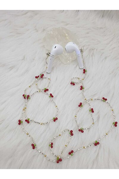 HAPPY HANDMADE حبة رمل فضية خرزة رملية فضية كرز أحمر كرز هوائي سلسلة 80 سم