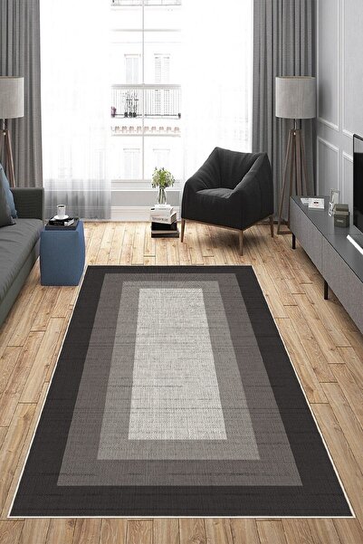 Hülya Home Çizgili Desen Dijital Baskı Yıkanabilir Kaymaz Taban Ince Salon Mu...