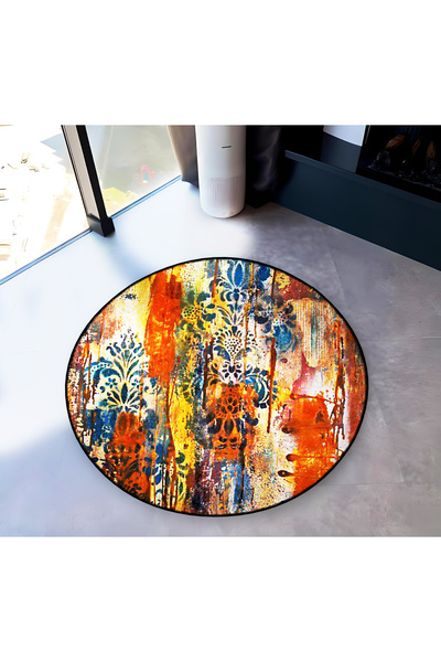 Rugs Modern Halı Multicolored Abstract Motifs Patterned Round Woven Base Vint...