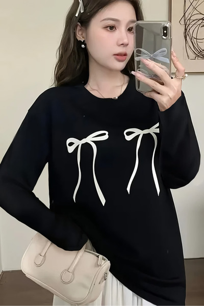 EFBUTİK Black Unisex Long Sleeve T-Shirt - White Double Ipsen